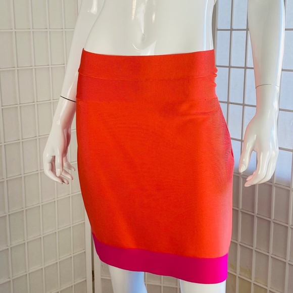 Herve Leger, Womens Orange Banded Mini Skirt, L.